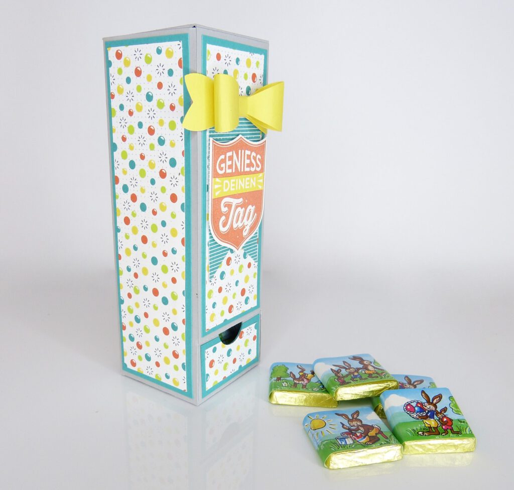 Schokoladenspender, Anleitung, Papierbasteln, Tutorial, YouTube, Stampin Up, Stempelitis, Handmade