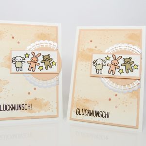 Kuscheltiere Karte zur Geburt Mädchen