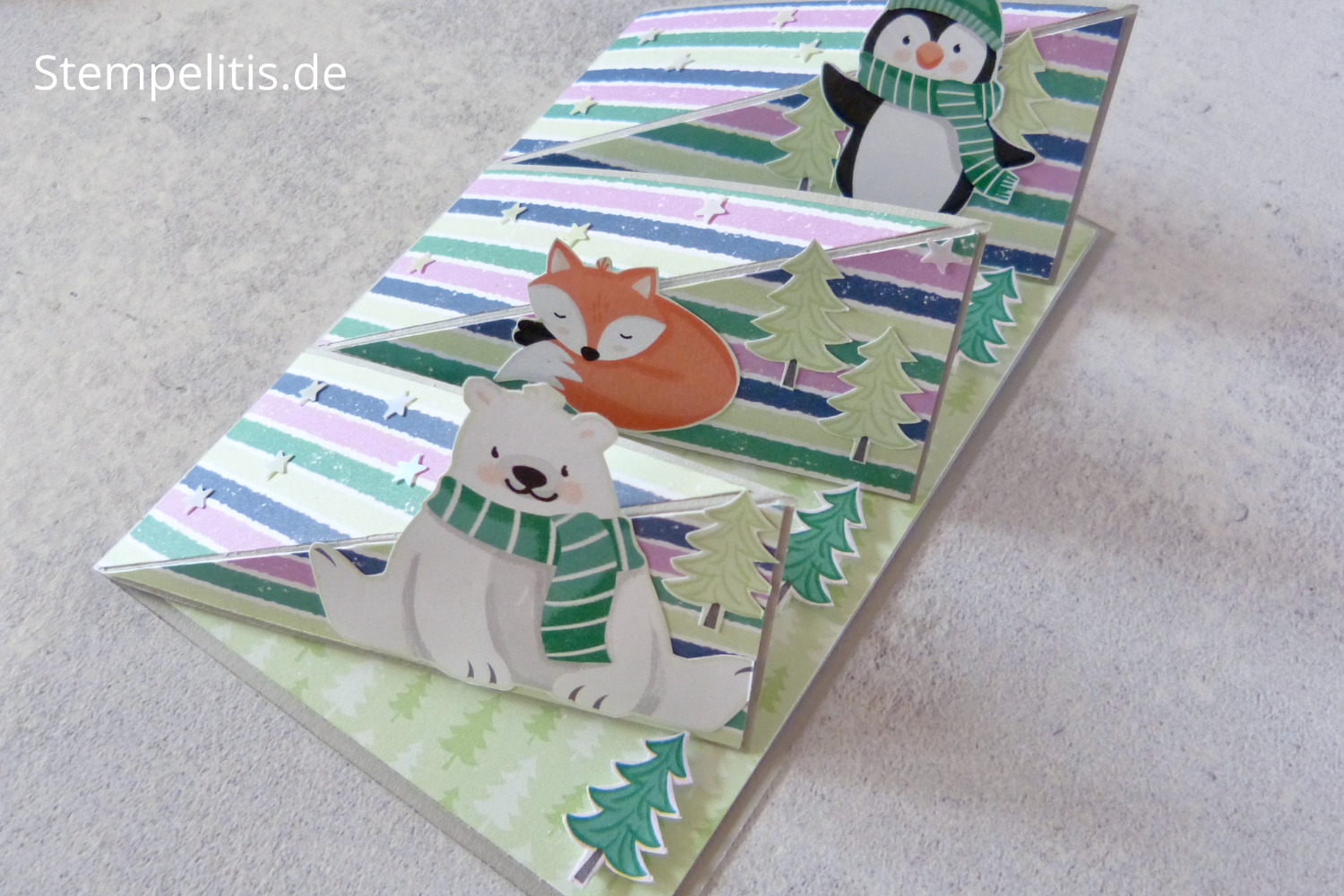 Triple Easel Karte, Pinguin, Weihnachten, Anleitung, Tutorial, Weihnachtskarte, Papierbasteln, basteln, handmade, DIY, Stampin Up, Stempelitis