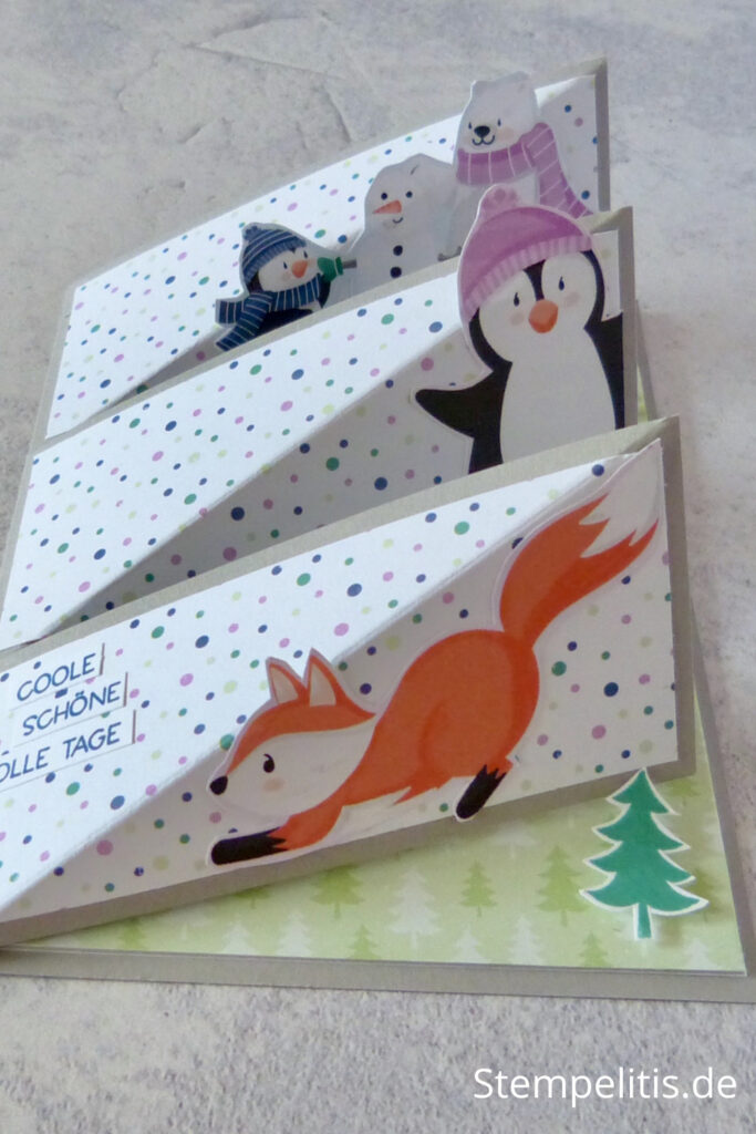 Triple Easel Karte, Pinguin, Weihnachten, Anleitung, Tutorial, Weihnachtskarte, Papierbasteln, basteln, handmade, DIY, Stampin Up, Stempelitis