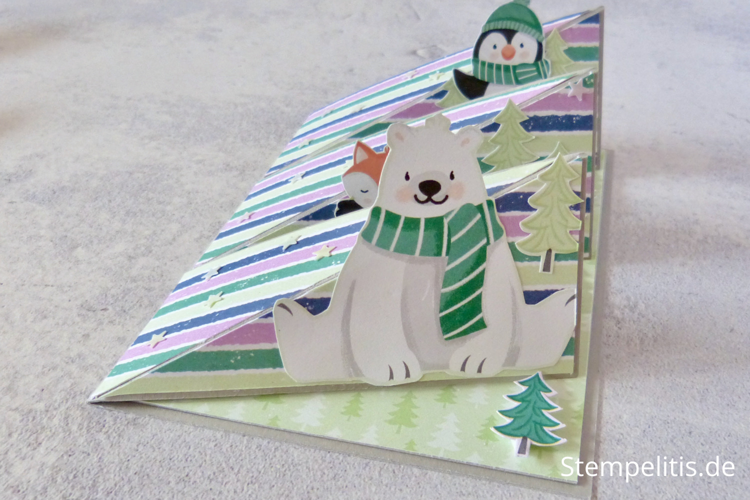 Triple Easel Karte, Pinguin, Weihnachten, Anleitung, Tutorial, Weihnachtskarte, Papierbasteln, basteln, handmade, DIY, Stampin Up, Stempelitis