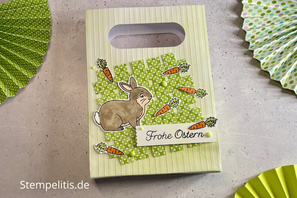 Anleitung, Ostern, Verpackung, Stampin Up, gewebter Hinzergrund, Stempelitis, Papierbasteln