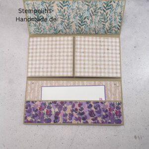 Lavendelblüten, handgemachte Karte, Stampin Up Karte, Explosionskarte kaufen, Aufklappkarte Lavendelblüten, Gutschein Verpackung Karte, Geldgeschenk Karte handmade