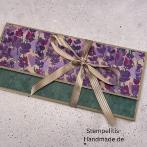 Glückwunschkarte, handgemachte Karte, Stampin Up Karte, Explosionskarte kaufen, Aufklappkarte Lavendelblüten, Gutschein Verpackung Karte, Geldgeschenk Karte handmade