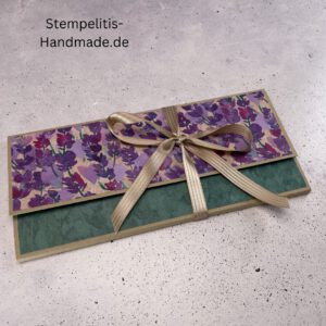 Explosionskarte, handgemachte Karte, Stampin Up Karte, Explosionskarte kaufen, Aufklappkarte Lavendelblüten, Gutschein Verpackung Karte, Geldgeschenk Karte handmade