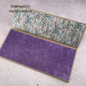 Gutschein, handgemachte Karte, Stampin Up Karte, Explosionskarte kaufen, Aufklappkarte Lavendelblüten, Gutschein Verpackung Karte, Geldgeschenk Karte handmade