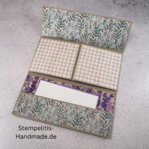 handgemachte Karte, Stampin Up Karte, Explosionskarte kaufen, Aufklappkarte Lavendelblüten, Gutschein Verpackung Karte, Geldgeschenk Karte handmade