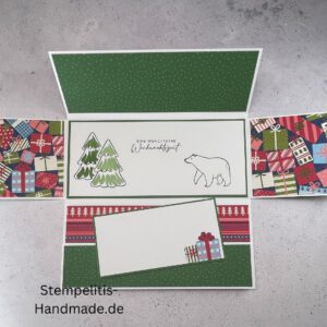 Eine wunderbare Weihnachtszeit , Eisbär, Weihnachtskarte, handgemachte Karte, Stampin Up Karte, Explosionskarte kaufen, Aufklappkarte, Gutschein Verpackung Karte, Geldgeschenk Karte handmade