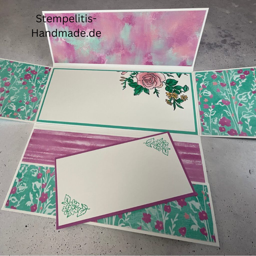 Rosenzauber, Gutschein, handgemachte Karte, Stampin Up Karte, Explosionskarte kaufen, Aufklappkarte, Gutschein Verpackung Karte, Geldgeschenk Karte handmade