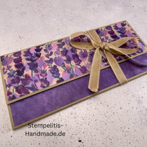 Lavendelblüten, handgemachte Karte, Stampin Up Karte, Explosionskarte kaufen, Aufklappkarte Lavendelblüten, Gutschein Verpackung Karte, Geldgeschenk Karte handmade