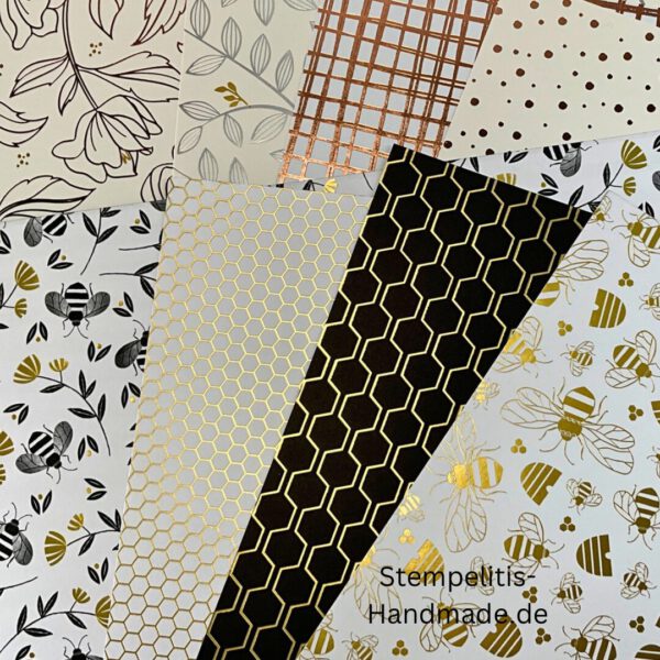 Gold-Bienen: Gold, Silber Kupfer - Designerpapier Paket