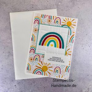 handgemachte Babykarte, Babykarte Regenbogen, Karte zur Geburt Regenbogen, Stampin Up Babykarte, individuelle Glückwunschkarte Geburt, elegante Geburt Karten kaufen, Baby