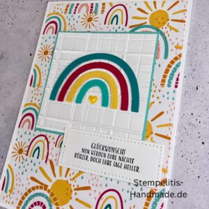 handgemachte Babykarte, Babykarte Regenbogen, Karte zur Geburt Regenbogen, Stampin Up Babykarte, individuelle Glückwunschkarte Geburt, elegante Geburt Karten kaufen, Baby