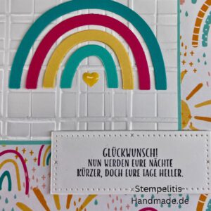 handgemachte Babykarte, Babykarte Regenbogen, Karte zur Geburt Regenbogen, Stampin Up Babykarte, individuelle Glückwunschkarte Geburt, elegante Geburt Karten kaufen, Baby