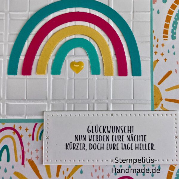 handgemachte Babykarte, Babykarte Regenbogen, Karte zur Geburt Regenbogen, Stampin Up Babykarte, individuelle Glückwunschkarte Geburt, elegante Geburt Karten kaufen, Baby