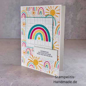 handgemachte Babykarte, Babykarte Regenbogen, Karte zur Geburt Regenbogen, Stampin Up Babykarte, individuelle Glückwunschkarte Geburt, elegante Geburt Karten kaufen, Baby