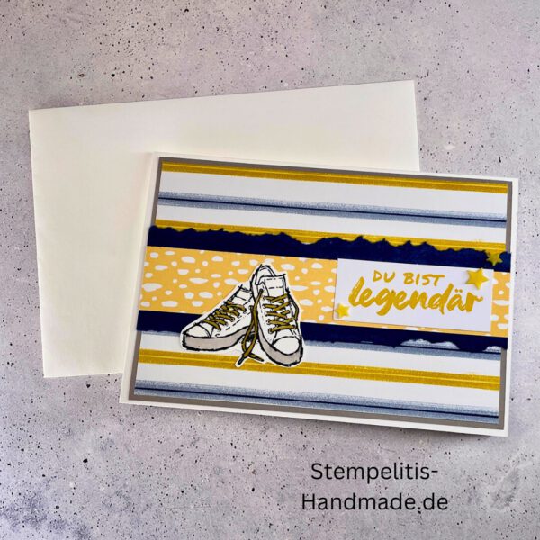 handgemachte Karte, Stampin’ Up!, Grußkarte kaufen, kreative Kartenideen, individuelle Karten, Grußkarten, Geburtstagskarte, handmade, personalisiert, Glückwunschkarte, DIY, kreative Karten, individuelle Designs, hochwertig, einzigartig, besondere Anlässe, Geschenkidee, legendär