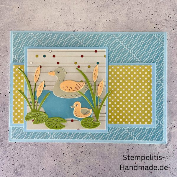 Ententeich, Stampin Up, Stempelset, handmade, Karte, Basteln, Enten, Teich, Frösche, Rohrkolben, Sumpfpflanzen, Geburtstag, Freundschaft, Grußkarte, DIY, Kolorieren, Klarsichtstempel, Scrapbooking, Papierbasteln, Bastelideen, Karten gestalten, Motivstempel, Bastelzubehör, kreative Karten, Stempeln, Stempelmotive, Bastelset, Bastelkarte, Kartenbasteln, Bastelprojekt, Handarbeit, selbstgemacht, Bastelstempel, Bastelspaß, Bastelfreude