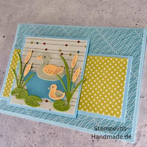 Ententeich, Stampin Up, Stempelset, handmade, Karte, Basteln, Enten, Teich, Frösche, Rohrkolben, Sumpfpflanzen, Geburtstag, Freundschaft, Grußkarte, DIY, Kolorieren, Klarsichtstempel, Scrapbooking, Papierbasteln, Bastelideen, Karten gestalten, Motivstempel, Bastelzubehör, kreative Karten, Stempeln, Stempelmotive, Bastelset, Bastelkarte, Kartenbasteln, Bastelprojekt, Handarbeit, selbstgemacht, Bastelstempel, Bastelspaß, Bastelfreude