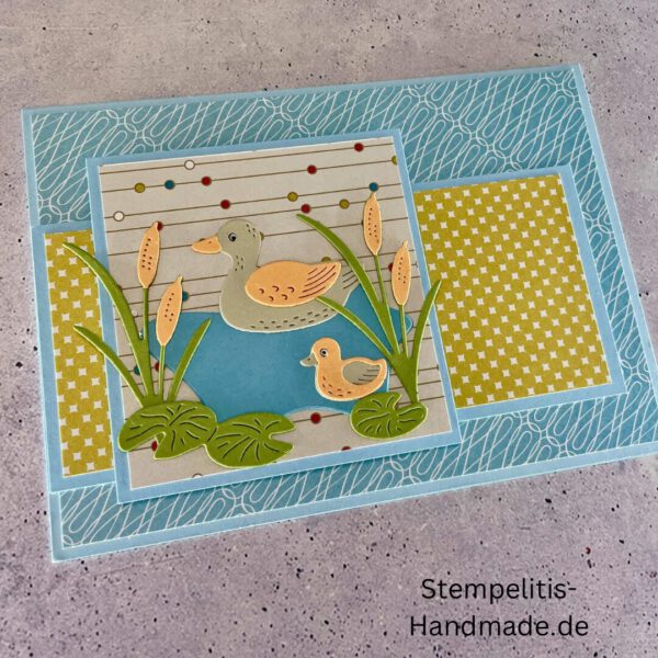 Ententeich, Stampin Up, Stempelset, handmade, Karte, Basteln, Enten, Teich, Frösche, Rohrkolben, Sumpfpflanzen, Geburtstag, Freundschaft, Grußkarte, DIY, Kolorieren, Klarsichtstempel, Scrapbooking, Papierbasteln, Bastelideen, Karten gestalten, Motivstempel, Bastelzubehör, kreative Karten, Stempeln, Stempelmotive, Bastelset, Bastelkarte, Kartenbasteln, Bastelprojekt, Handarbeit, selbstgemacht, Bastelstempel, Bastelspaß, Bastelfreude
