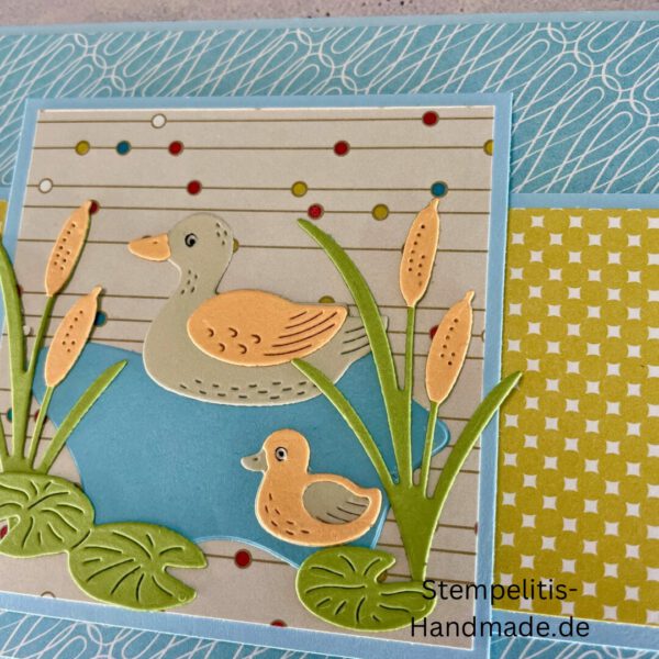 Ententeich, Stampin Up, Stempelset, handmade, Karte, Basteln, Enten, Teich, Frösche, Rohrkolben, Sumpfpflanzen, Geburtstag, Freundschaft, Grußkarte, DIY, Kolorieren, Klarsichtstempel, Scrapbooking, Papierbasteln, Bastelideen, Karten gestalten, Motivstempel, Bastelzubehör, kreative Karten, Stempeln, Stempelmotive, Bastelset, Bastelkarte, Kartenbasteln, Bastelprojekt, Handarbeit, selbstgemacht, Bastelstempel, Bastelspaß, Bastelfreude