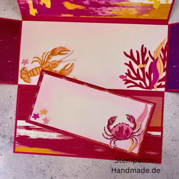 Aufklappkarte Aus dem Ozean, Ozean, Krebs, Hummer, Tintenfisch, Seestrrn, Meer, Stampin Up, Stempelset, handmade, Karte, Basteln, Geburtstag, Freundschaft, Grußkarte, DIY, Kolorieren, Klarsichtstempel, Scrapbooking, Papierbasteln, Bastelideen, Karten gestalten, Motivstempel, Bastelzubehör, kreative Karten, Stempeln, Stempelmotive, Bastelset, Bastelkarte, Kartenbasteln, Bastelprojekt, Handarbeit, selbstgemacht, Bastelstempel, Bastelspaß, Bastelfreude