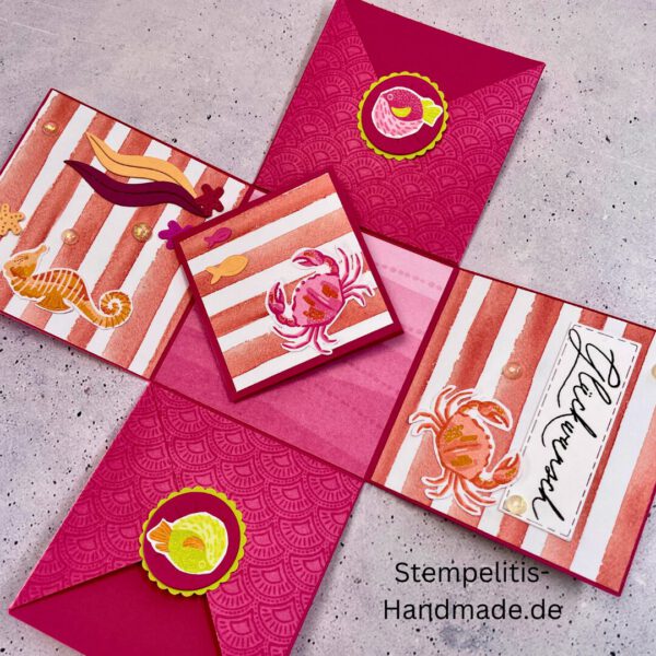 Explosionsbox, Ozean, Krebs, Hummer, Tintenfisch, Seestrrn, Meer, Stampin Up, Stempelset, handmade, Karte, Basteln, Geburtstag, Freundschaft, Grußkarte, DIY, Kolorieren, Klarsichtstempel, Scrapbooking, Papierbasteln, Bastelideen, Karten gestalten, Motivstempel, Bastelzubehör, kreative Karten, Stempeln, Stempelmotive, Bastelset, Bastelkarte, Kartenbasteln, Bastelprojekt, Handarbeit, selbstgemacht, Bastelstempel, Bastelspaß, Bastelfreude