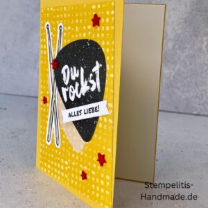 Fitarre handgemacht, Du bist legendär, You. are legend, Stampin Up, Acrylakzente, Sterne, Männerkarte, Geburtstagskarte, Unikat, Grußkarte, Karte für Männer, Handmade, Geschenkidee, Musiker, Musik, Rock, Kartenbasteln
