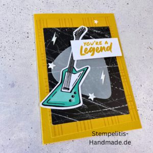 Gitarre, handgemacht, Du bist legendär, You. are legend, Stampin Up, Acrylakzente, Sterne, Männerkarte, Geburtstagskarte, Unikat, Grußkarte, Karte für Männer, Handmade, Geschenkidee, Musiker, Musik, Rock, Kartenbasteln