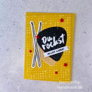 Fitarre handgemacht, Du bist legendär, You. are legend, Stampin Up, Acrylakzente, Sterne, Männerkarte, Geburtstagskarte, Unikat, Grußkarte, Karte für Männer, Handmade, Geschenkidee, Musiker, Musik, Rock, Kartenbasteln