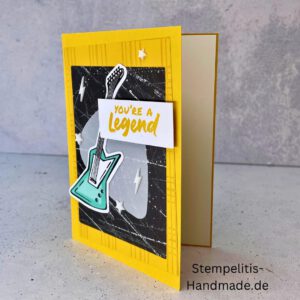 Fitarre handgemacht, Du bist legendär, You. are legend, Stampin Up, Acrylakzente, Sterne, Männerkarte, Geburtstagskarte, Unikat, Grußkarte, Karte für Männer, Handmade, Geschenkidee, Musiker, Musik, Rock, Kartenbasteln