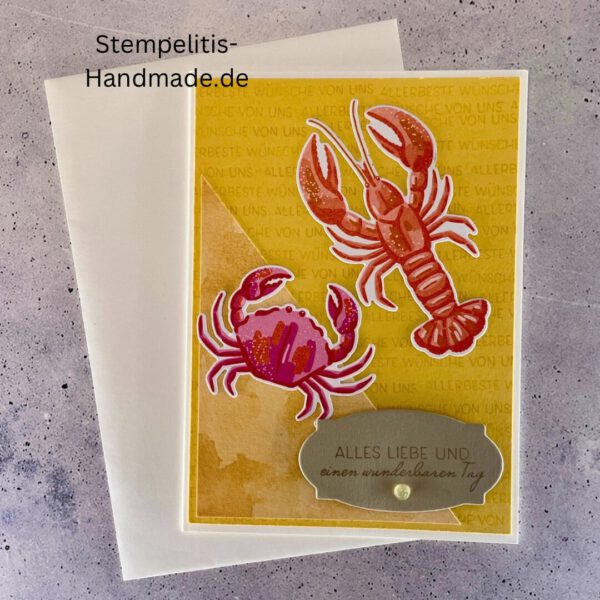 Ozean, Krebs, Hummer, Tintenfisch, Seestern, Meer, Stampin Up, Stempelset, handmade, Karte, Basteln, Geburtstag, Freundschaft, Grußkarte, DIY, Kolorieren, Klarsichtstempel, Scrapbooking, Papierbasteln, Bastelideen, Karten gestalten, Motivstempel, Bastelzubehör, kreative Karten, Stempeln, Stempelmotive, Bastelset, Bastelkarte, Kartenbasteln, Bastelprojekt, Handarbeit, selbstgemacht, Bastelstempel, Bastelspaß, Bastelfreude