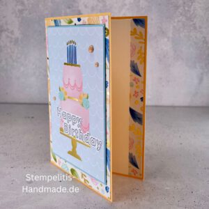 Geburtstagskarte, handgemacht, Handmade, Goldfarbene Details, Geburtstagstorte, Happy Birthday