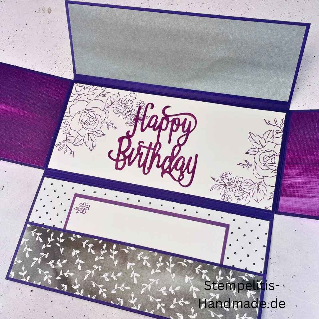 Aufklappkarte Happy Birthday | mit Einsteckkarte und Gutscheinfach