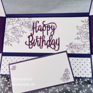 handgemachte Karte, Stampin Up Karte, Explosionskarte kaufen, Aufklappkarte Happy Birthday, Gutschein Verpackung Karte, Geldgeschenk Karte handmade