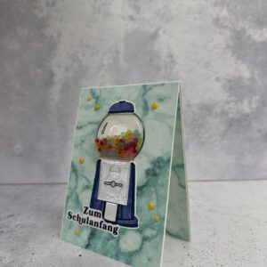 Zum Schulanfang, Glückwunschkarte mit Kaugummiautomat, witzige Karte für die Einschulung