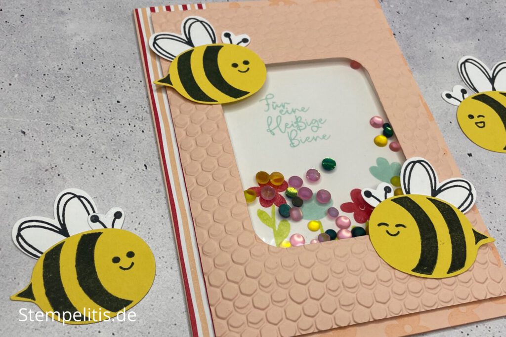 Schüttelkarte, Karte basteln, Papierbasteln, handmade, Bienen, honigsüß
