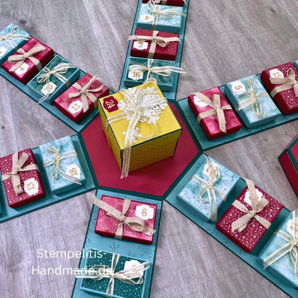 Anleitung, Hexagonturm, Weihnachten, Adventskalender, Turm, Stampin Up, Papierbasteln, DIY, handmade, Stempelitis