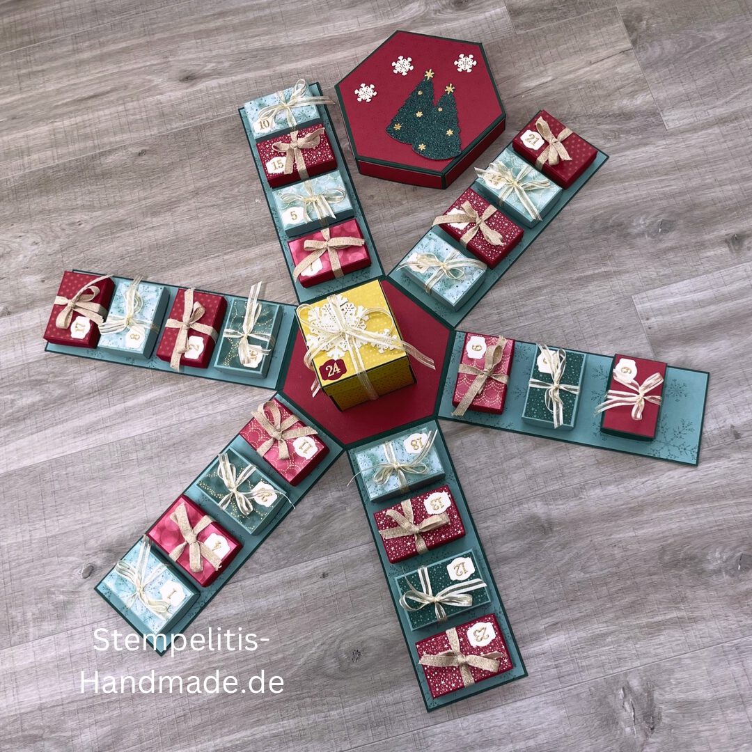 Anleitung, Hexagonturm, Weihnachten, Adventskalender, Turm, Stampin Up, Papierbasteln, DIY, handmade, Stempelitis
