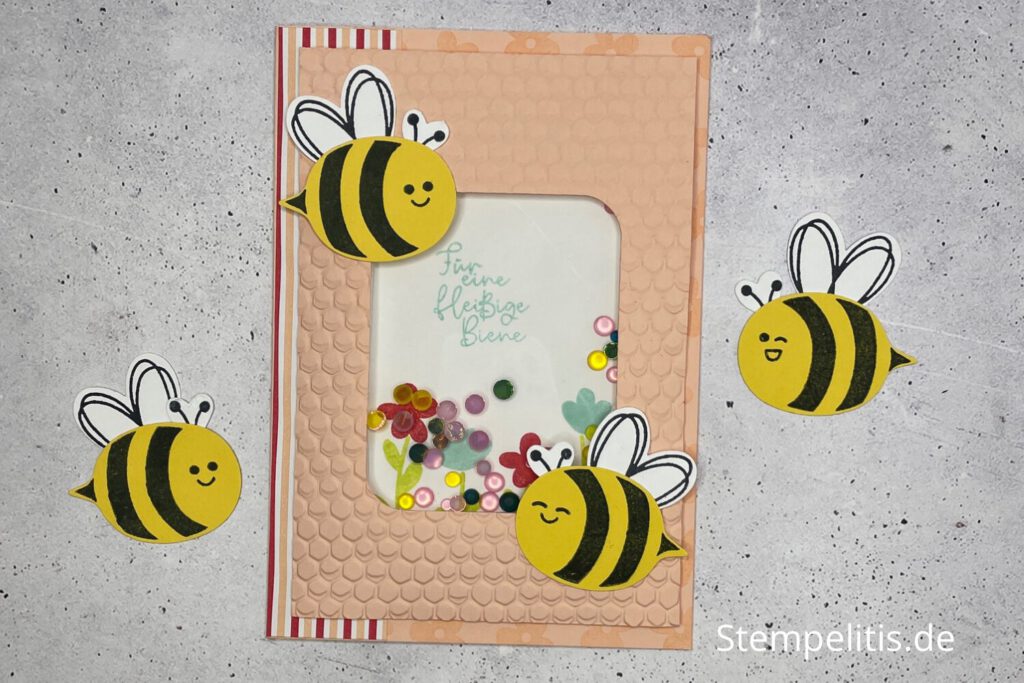 Schüttelkarte, Karte basteln, Papierbasteln, handmade, Bienen, honigsüß