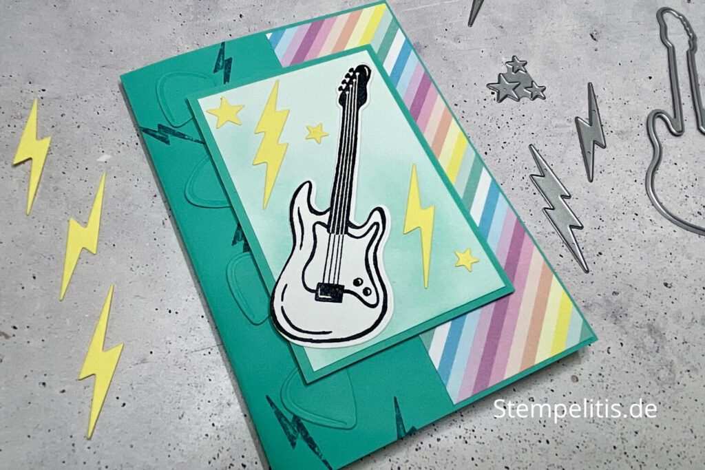 Rock, Rock n Roll, Gitarre, Musik, Karten basteln, handgemachte Karte