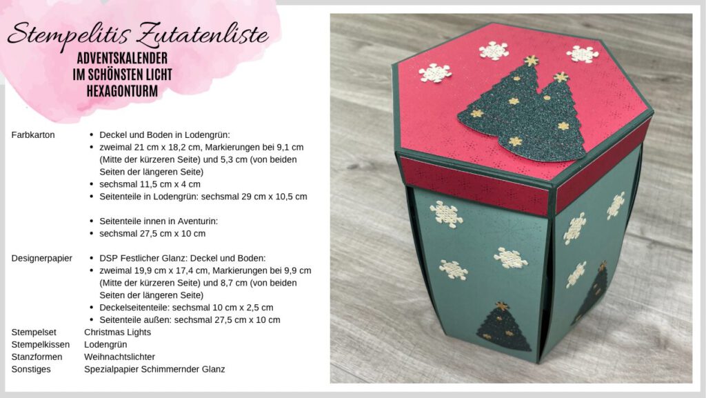 Anleitung, Hexagonturm, Weihnachten, Adventskalender, Turm, Stampin Up, Papierbasteln, DIY, handmade, Stempelitis