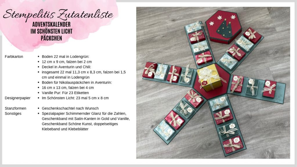 Anleitung, Hexagonturm, Weihnachten, Adventskalender, Turm, Stampin Up, Papierbasteln, DIY, handmade, Stempelitis