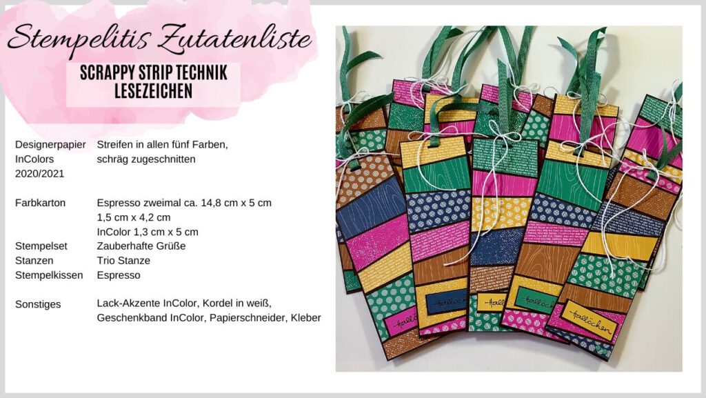 Lesezeichen, Streifentechnik, Anleitung, Basteln, Handmade, Stampin up