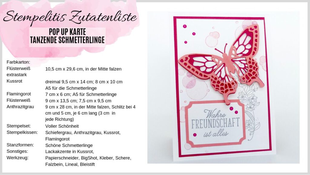 Tanzende Schmetterlinge, Pop up Karte, Anleitung für Karte basteln, Stampin up, Handmade 