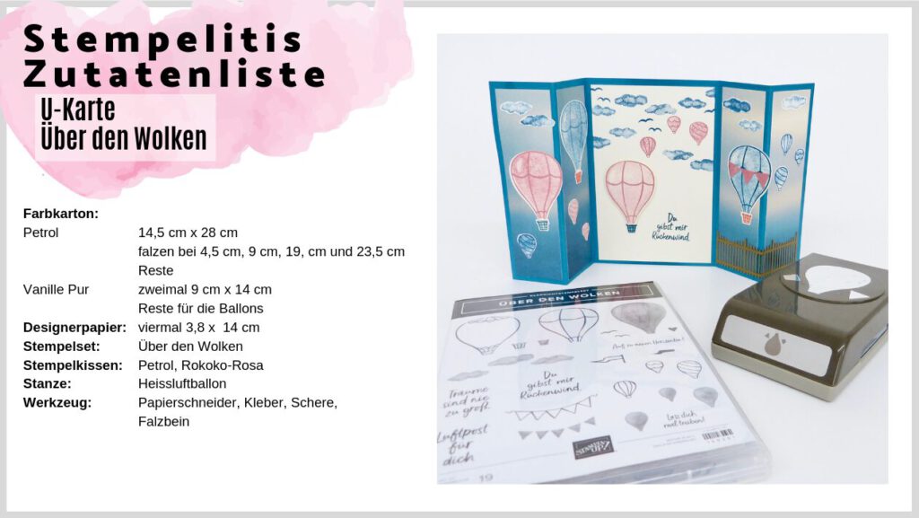 Über den Wolken, U-Karte, Kartenform, Papierbasteln, Anleitung, YouTube, Stampin Up