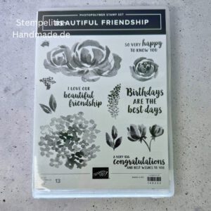 Beautiful Friendship Photopolymer Stempelset von Stampin Up unbenutzt Florales Stampin Up Stempelset Beautiful Friendship mit Blumenmotiven Photopolymer Stempelset Beautiful Friendship für Karten und DIY Projekte Unbenutztes Stampin Up Blumenstempelset Beautiful Friendship Detailansicht der floralen Stempel aus dem Beautiful Friendship Set