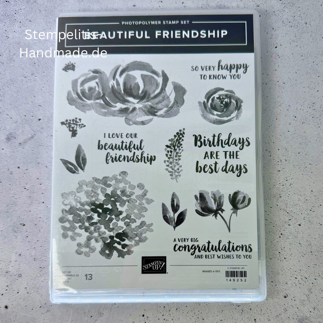 Beautiful Friendship Photopolymer Stempelset von Stampin Up unbenutzt Florales Stampin Up Stempelset Beautiful Friendship mit Blumenmotiven Photopolymer Stempelset Beautiful Friendship für Karten und DIY Projekte Unbenutztes Stampin Up Blumenstempelset Beautiful Friendship Detailansicht der floralen Stempel aus dem Beautiful Friendship Set