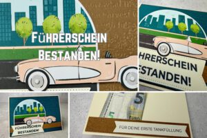 Handgemachte Glückwunschkarte Führerschein bestanden mit Gutscheinfach Detailansicht Gutscheinfach Karte Führerschein Geschenk Glückwunschkarte Auto Führerschein mit Einsteckfach für Geld Innenansicht Karte Führerschein bestanden handgemacht Führerschein Geschenk Karte hochwertig mit Umschlag