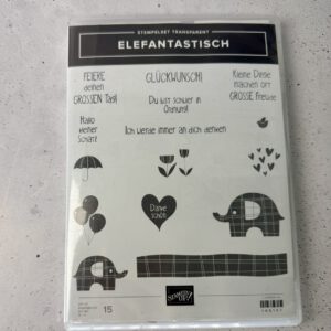 Stampin’ Up! Elefantastisch Stempel mit Herzen, Blumen, Luftballons und Regenschirm
